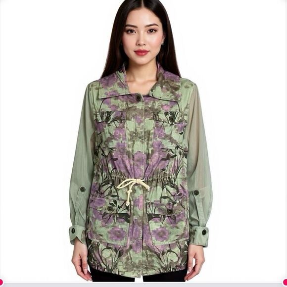 Leila Shams Pixel Military Feminine Sheer Sleeves & Hood Hard To Find Jacket - Picture 1 of 10
